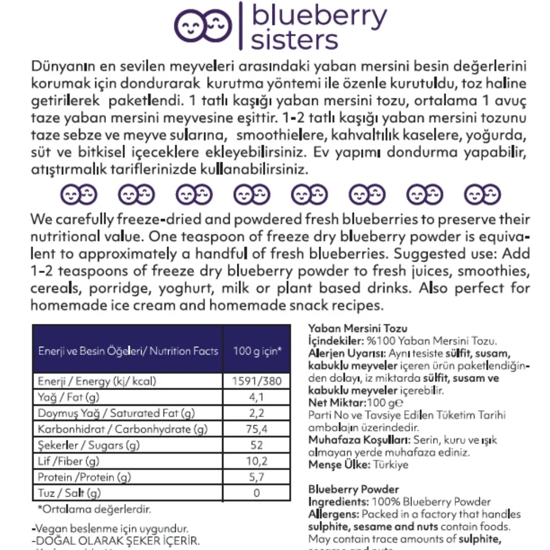 %100 Blueberry tozu 100 gr. (Yabanmersini tozu) - Image 3