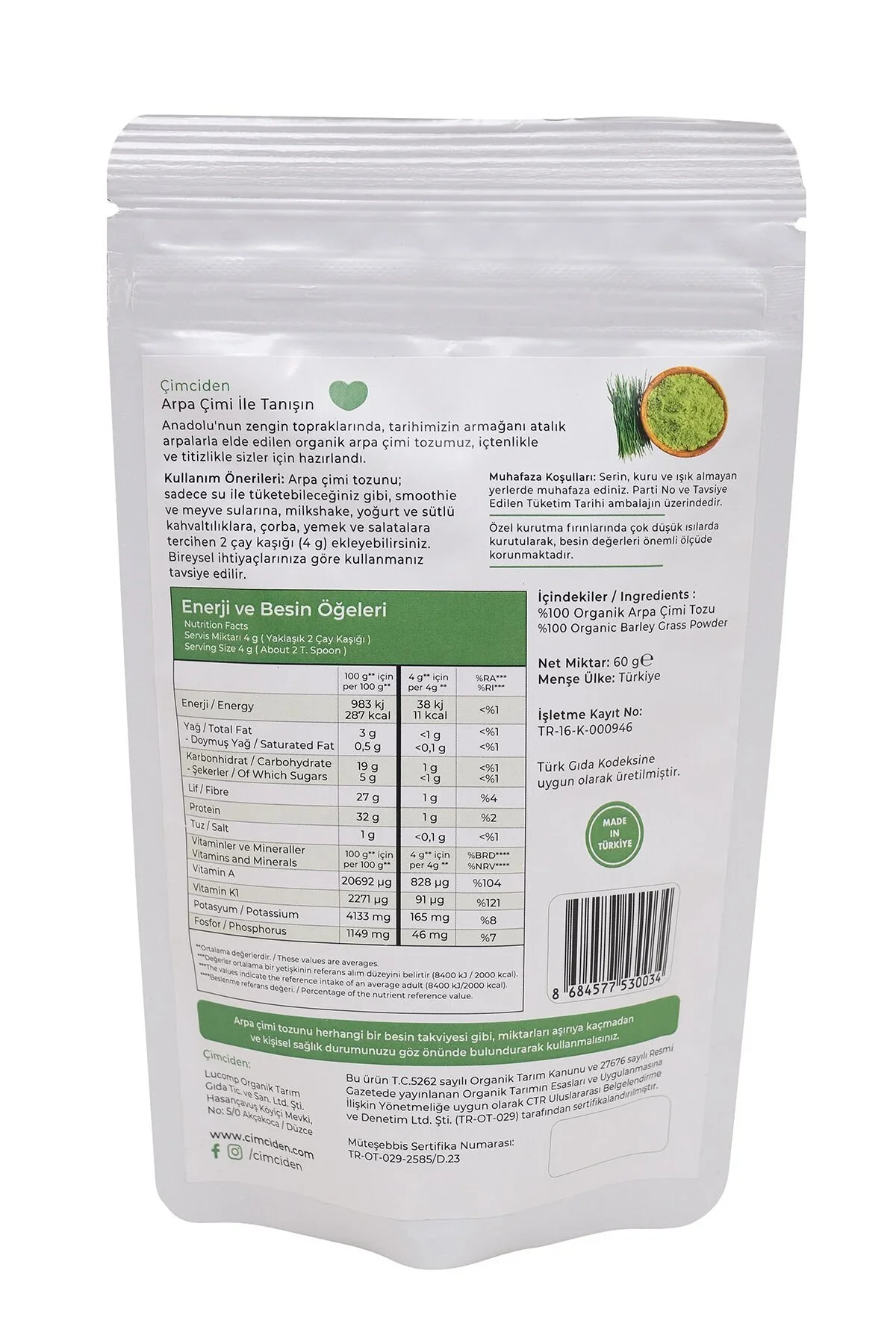 Organik Arpa Çimi Tozu 60 gr. - Image 3