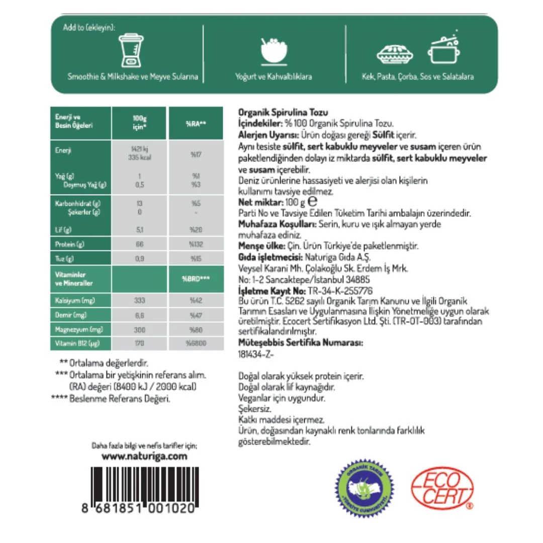 Organik Spirulina Tozu (100gr) - Image 3