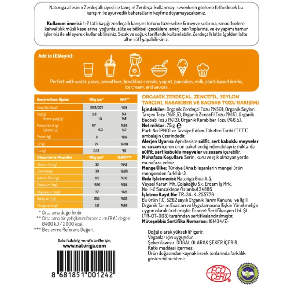 Organik Zerdeçallı Karışım (Altın Süt Karışımı) - Image 3